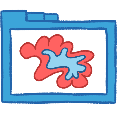  A hollow blue folder with thick lineart. It contains a wavy, vaguely cloud-like shape, with a pink outer layer and a light blue inner layer.